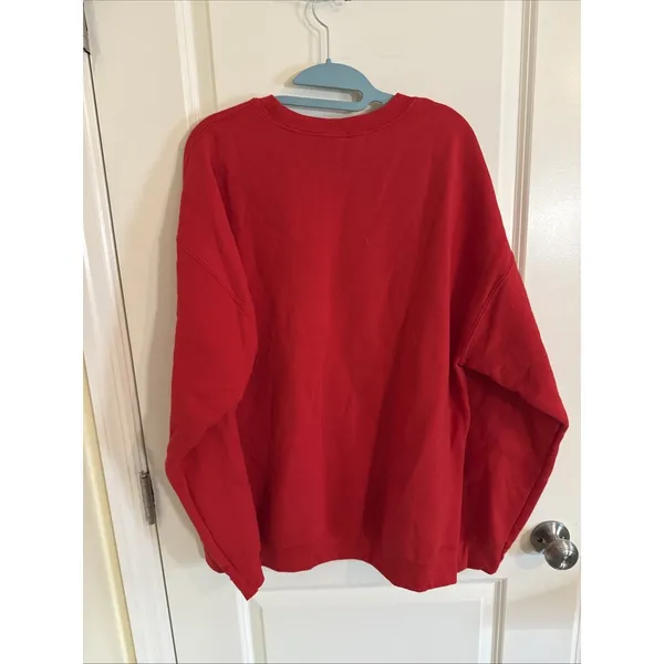 Red Mickey & Minnie Mouse Sweetheart Locket Embroidered Crew Neck Sweatshirt XL - Image 3