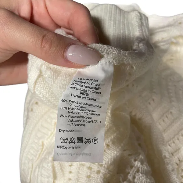 J. Crew Crewneck‎ Scalloped Pointelle Sweater Ivory Size XL - Image 8
