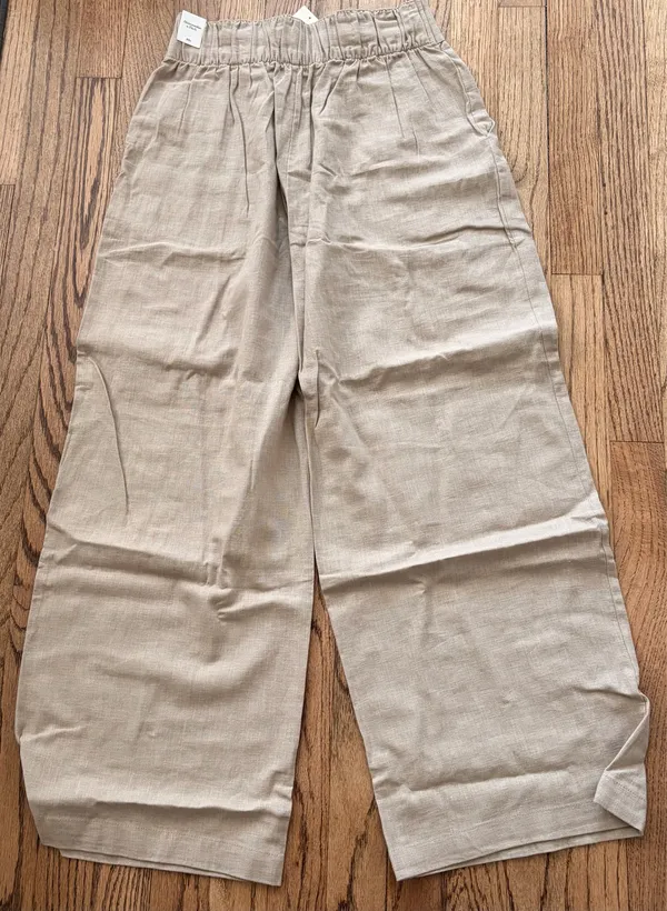 Abercrombie & Fitch Beige Pull On Wide-Leg Linen Pants XSs - Image 5