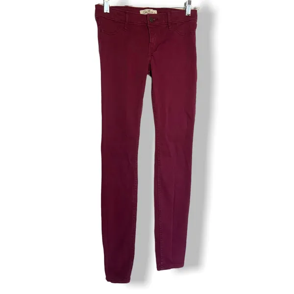 Hollister Burgundy Skinny Jeans Womens 0 24 Mid Rise Stretch‎ Cotton Denim Pants - Image 3
