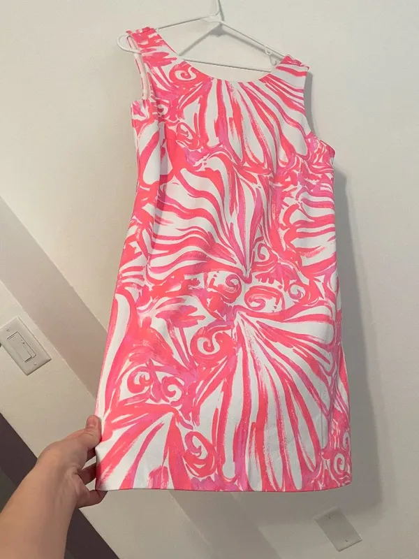 LILLY PULITZER Callie Shift Dress Pink Sun Ray Shimmy Shimmy Neon Seashell Large - Image 10