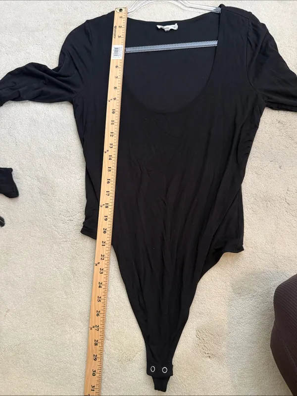 Good American Scoop Neck Long Sleeve Black Bodysuit Size 3 (Large) - Image 7