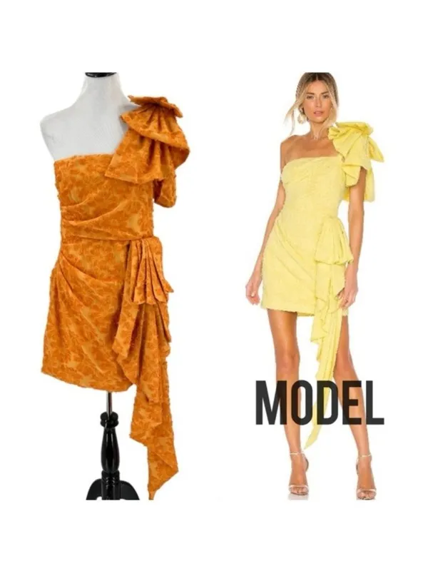 NWT Atoir Guiding Light One Shoulder Ruffle Mini Dress XS Orange 2 Bow - Image 2