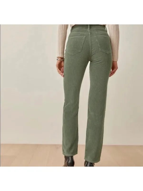 Reformation Cynthia Pants Size 27 Moss Green Corduroy Button Fly Whimsigoth Chic - Image 3