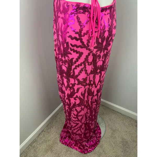 Iris Pink Sparkly Sequined Formal Low Back Evening Prom Dress Large - Image 6