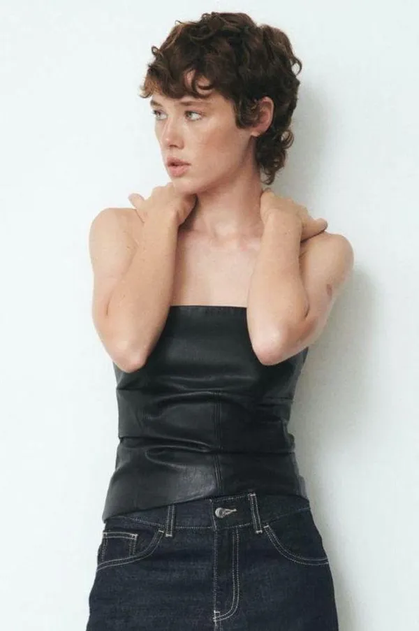 Nwt- Black Strapless Faux Leather Top - Image 8