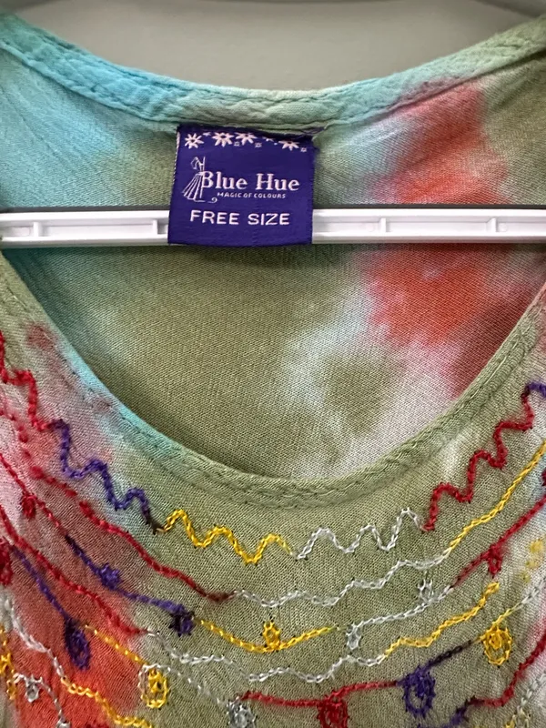 Blue Hue Tie Dye Midi Dress w/ Embroidered Neckline One Size - Image 3