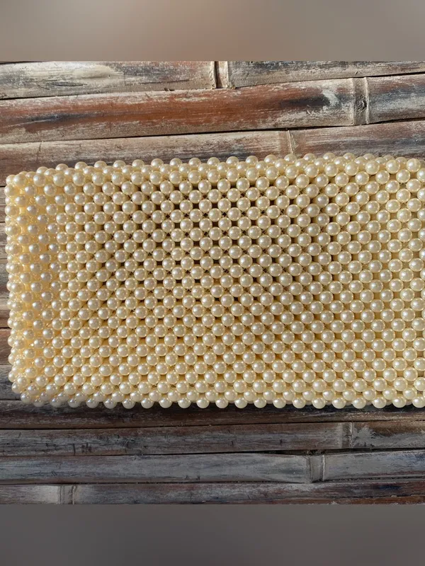 Vintage Faux Pearl beaded handbag clutch minimalist cottage bridal boho - Image 5