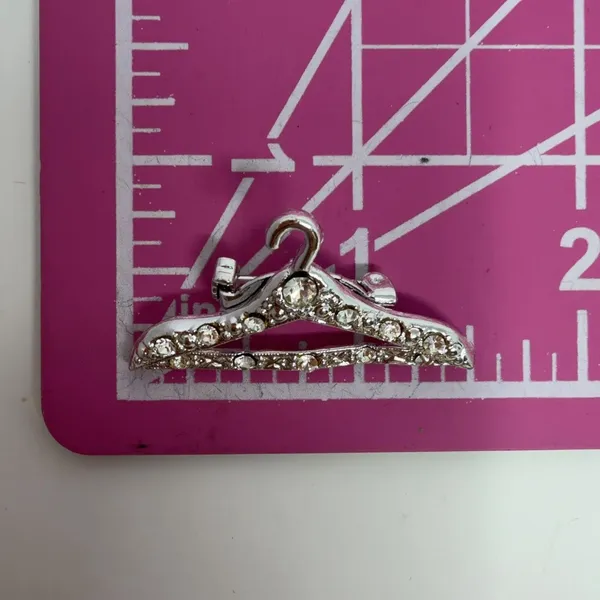 Rhinestone Clothes Hanger Brooch Pin Silver Tone 1.25in Vintage Style - Image 3