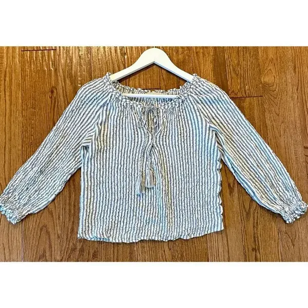 Max Studio striped crinkle boho crop blouse small - Image 9