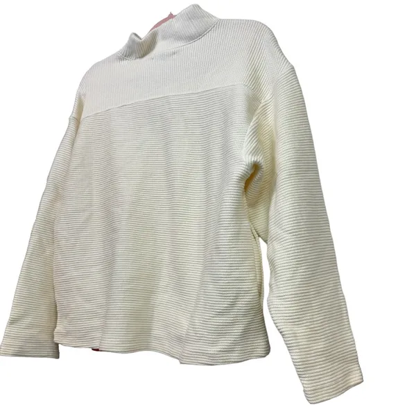 Madewell Cream Ottoman Ribbed Knit Funnel Neck Drop-Shoulder Oversize Top Size S - Image 8