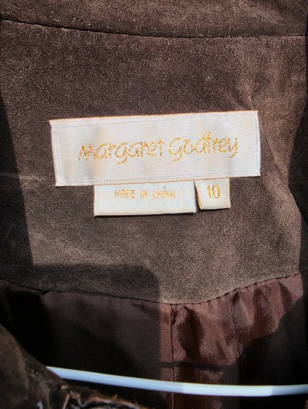 Vintage Margaret Godfrey Leather Suede Jacket Brown 10 - Image 5