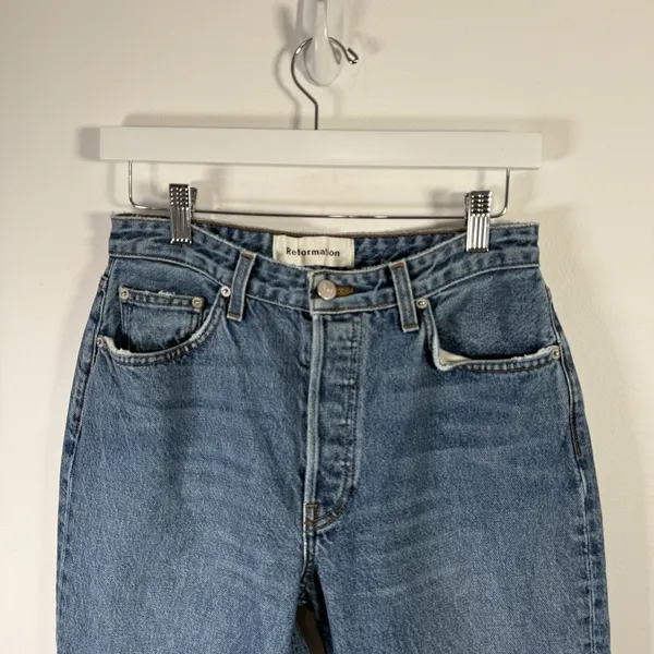 Reformation Mid‎ Crop Flare Jeans Baltic Wash Button Fly READ Womens 29 - Image 3