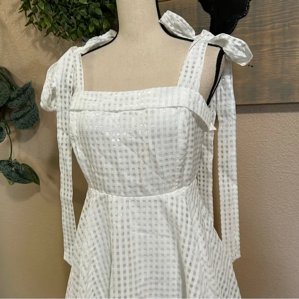 Lulus Forever Darling White Gingham Tie-Strap Mini Dress – Size Large– NWT - Image 4