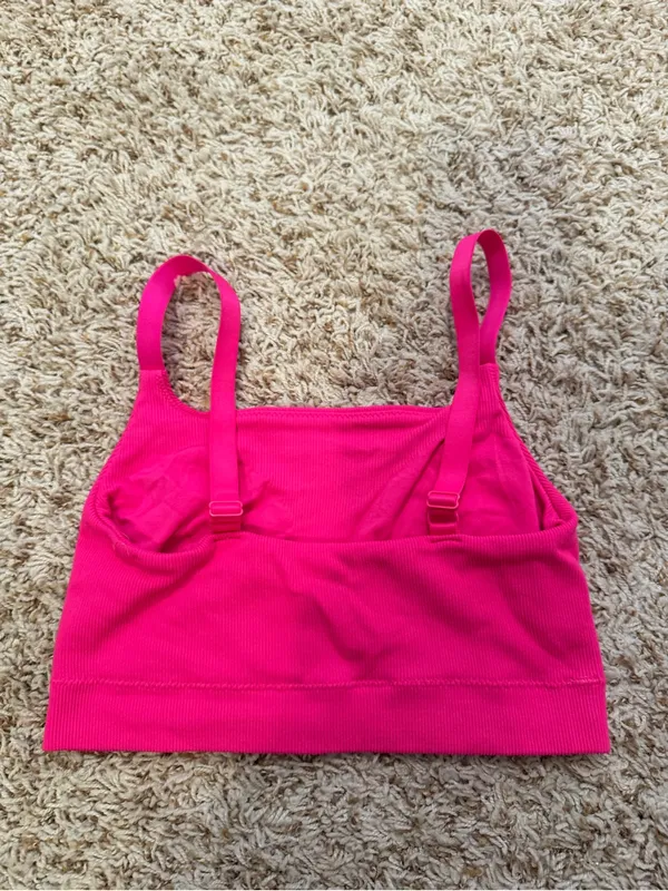 aerie Bright Hot Pink Ribbed Crop Bralette - Image 2