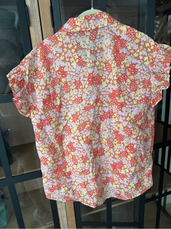 Fate smocked cotton floral blouse top ditsy short sleeve button down collar mock - Image 8