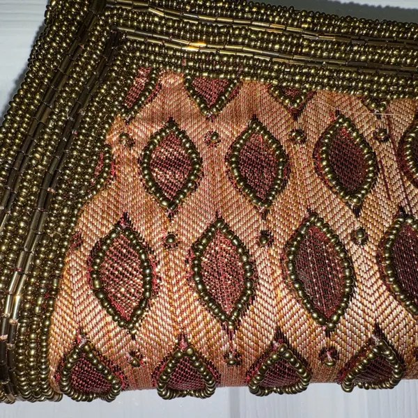 Vintage Elegant Beaded Evening Clutch Top Handle Brown Bronze Gold - Image 3