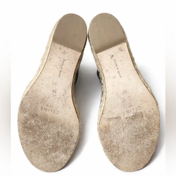 Celine Black and Tan Wedge Espadrille Sandals - Image 5