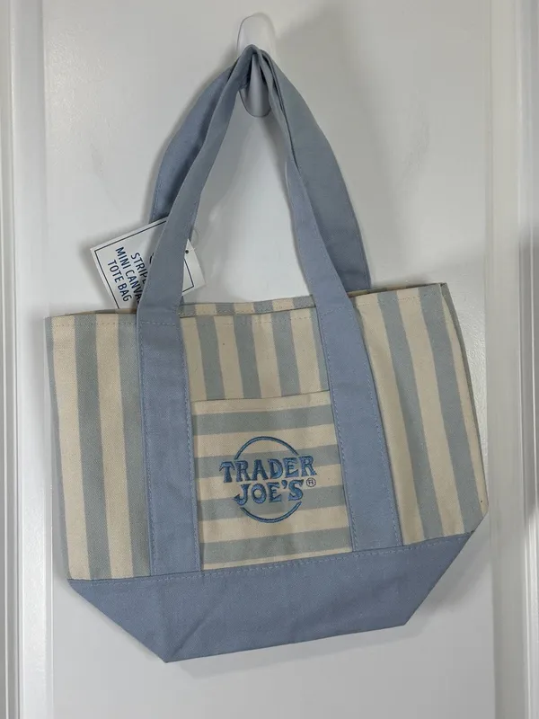Trader Joe's Striped Mini Canvas Tote Bag, Pastel Blue - Image 2