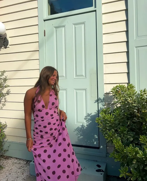 Zara Pink Polka Dot ruffled Maxi Dress bohemian summer vacation bodycon - Image 3