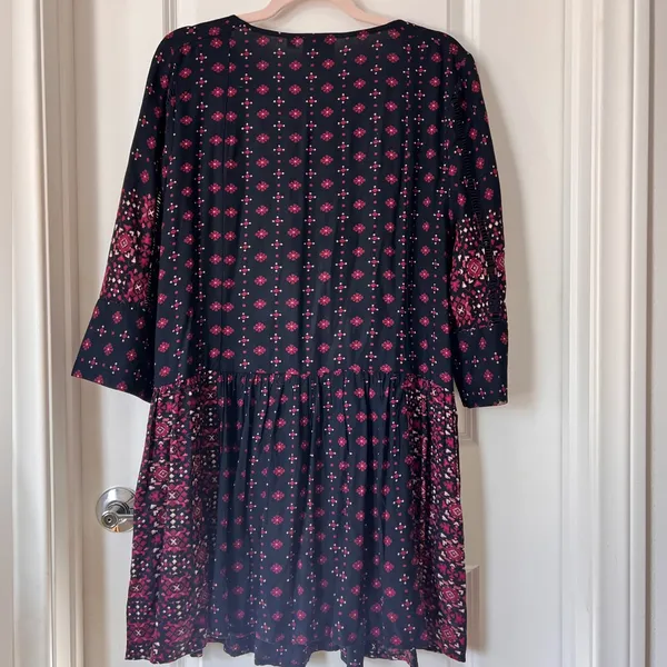 Anthropologie Vanessa Virginia Black Red Embroidered‎ Mini Dress Viscose Medium - Image 6