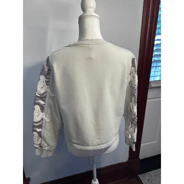 Kappa Womens Cropped Sweatshirt Light Grey Logo Sleeve Tape Large - Image 3