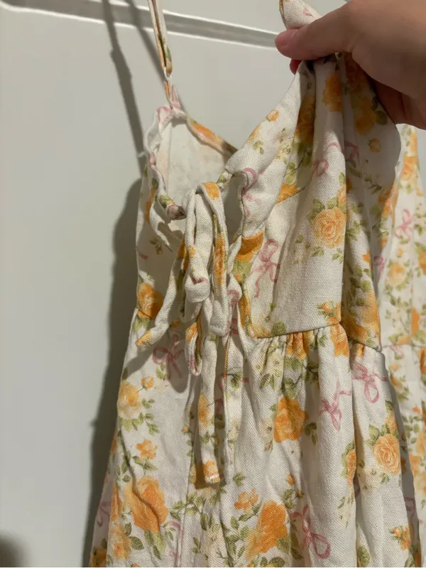 Altar'd State linen Floral Rose Bow Mini Dress Ivory‎ yellow Size large - Image 4