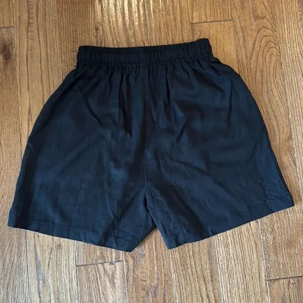 Amazon black high rise linen blend drawstring shorts M - Image 8