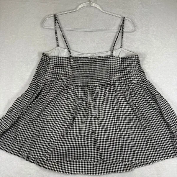 Reformation Black White Gingham Smocked Peplum Cami Top Spaghetti Strap M - Image 5