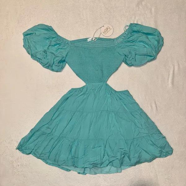 NWT Women’s WAPG Raegan Blue Teal Cutout Mini Dress size Medium - Image 2