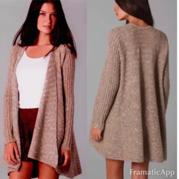 Free People Brown Knit Ribbed Open Front Wool Blend Long Sleeve Cardigan Size S - Image 2