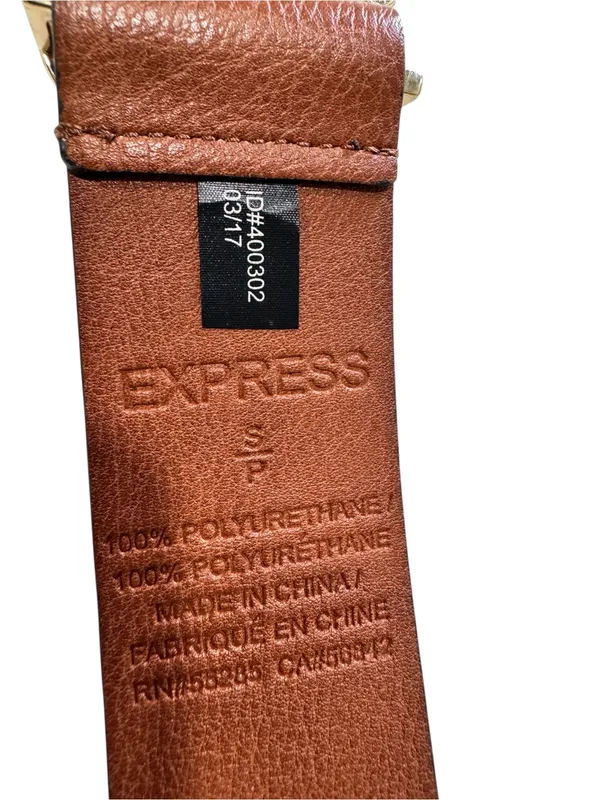Express Brown Faux Leather Snake Buckle Belt Gold Snake Head Size Small - Image 8
