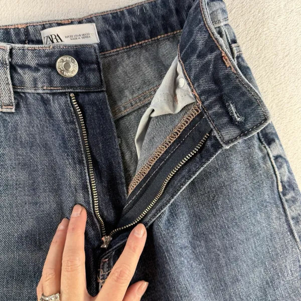 Zara‎ Sz 0 Jeans Wide Leg Raw Hem High Waisted Rise Light Wash Women's Baggy - Image 7