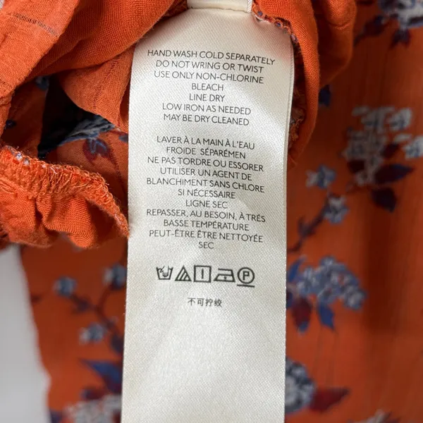Free People New Final Rose Blouse Top Ruched Rust Orange Blue Floral Size XS - Image 12