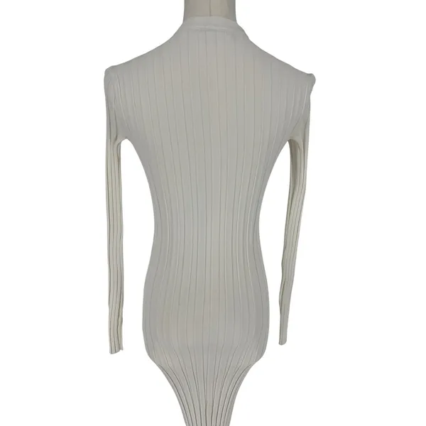FRAME Ribbed Off White Long Sleeve Midi Sweater Dress Size XXS - Image 14