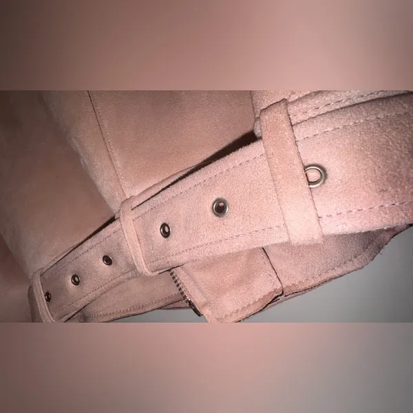 Zara Pink Moto Jacket Faux Suede Cropped Belted Size M Biker Zip Cuffs Y2K chic - Image 16