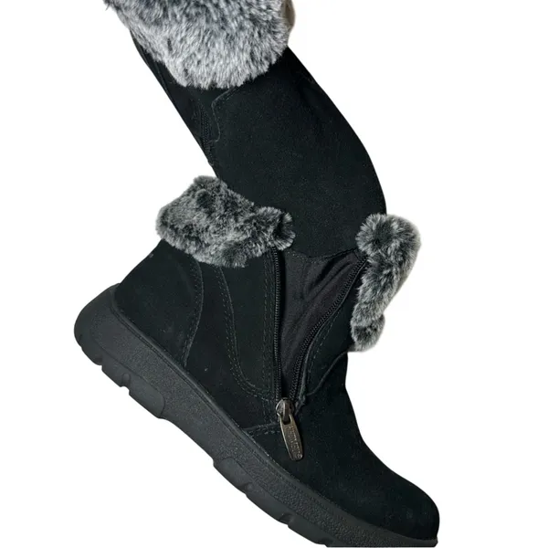 KHOMBU Jessica All Weather Faux Fur Cuff Ankle Boots Black Suede Leather 8 - Image 5