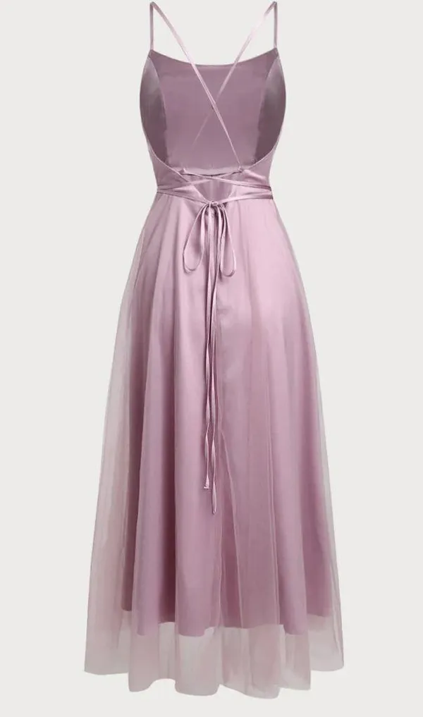 Rihoas Pink Mesh Flowy Slip Midi Dress - Image 6