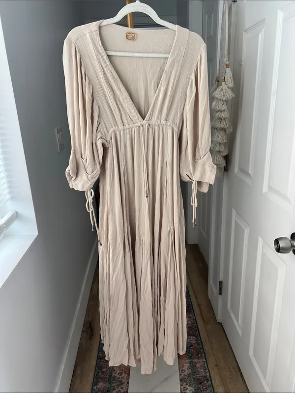 Free People Free-Est Just Like Paradise Maxi Flowy Dress Boho Neutral XS - Image 3