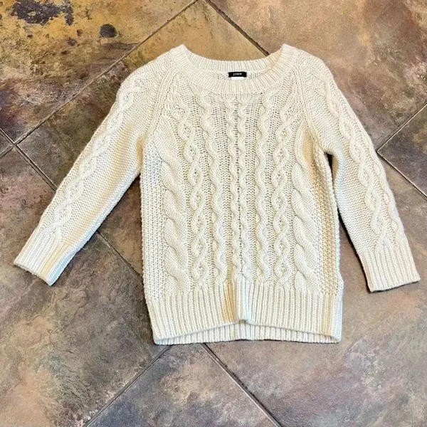 J. Crew Ivory Cable Knit Sweater XS - Image 4