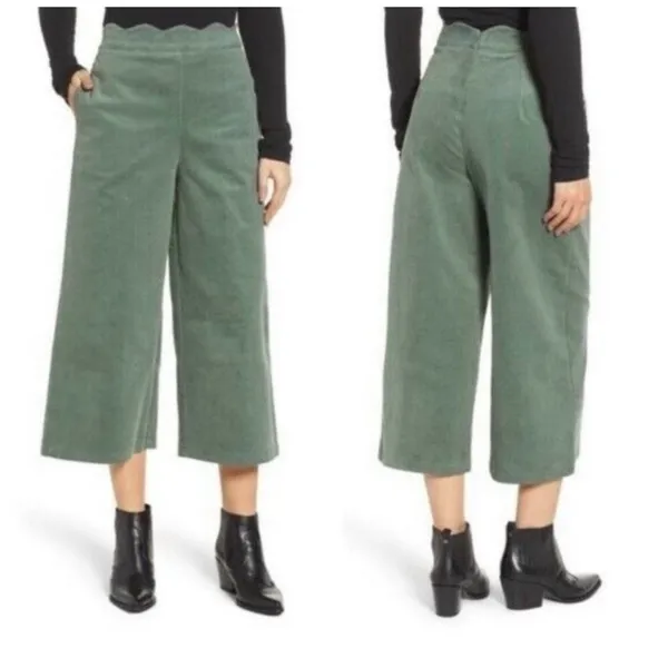 BP Nordstrom XS Green Scallop Waist Wide Leg Corduroy Crop Pants Cords Pant v6x - Image 2