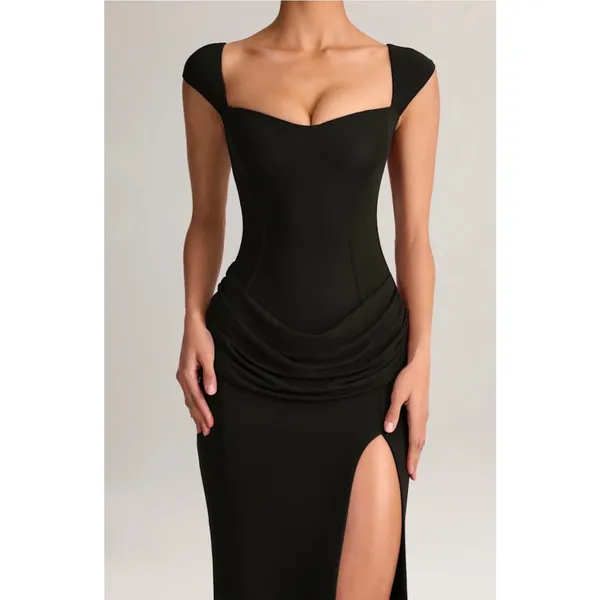 Oh Polly Elva Modal Sweetheart Neck Cowl Waist Maxi Dress in Black Size S New - Image 5