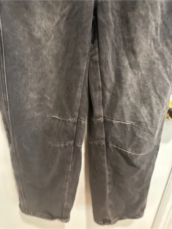 Black denim overalls jumpsuit Sz:L acid washed relaxed fit wide leg Baggy. - Image 7