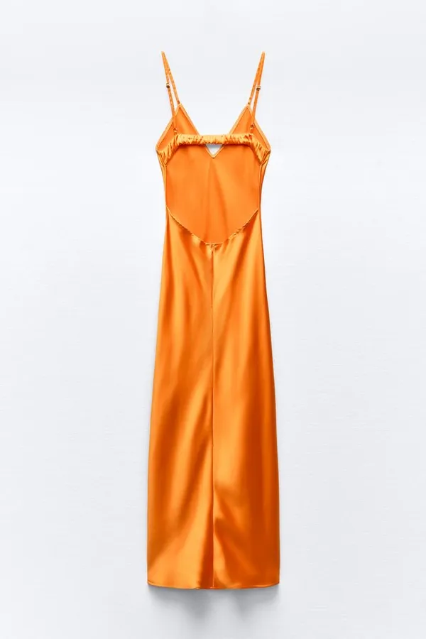 Zara dress maxi midi hot orange satin effect wedding party cocktail - Image 15