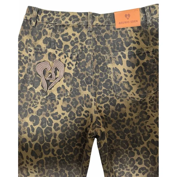 AELFRIC EDEN Jeans Denim Leopard Print Brown‎ Camo Baggy Wide Leg Unisex Size 34 - Image 10