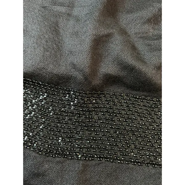 Scarf Black Hand Beaded Accent Border Fringe Shawl Formal Y2K Whimsy Goth Boho - Image 9