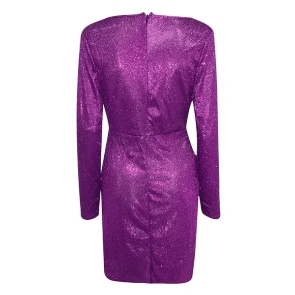 Sparkly Purple Mini Long Sleeve Dress Size M - Image 3