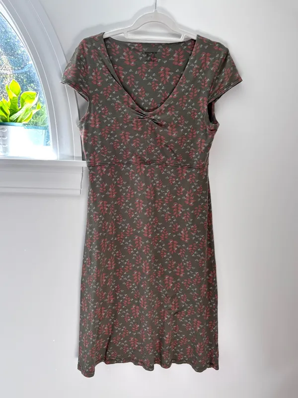 Toad & Co Rosemarie Dress Organic Cotton Olive Green Leaf Print Womens M - Image 7