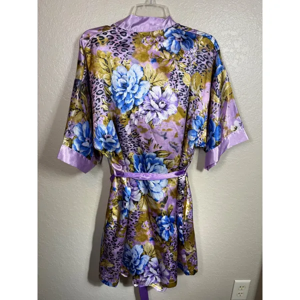 Vintage Set Sante Classics Floral Leopard Print Purple Robe & Slip Set - Size M - Image 5