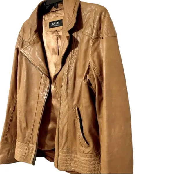 GUESS LOS ANGELES Womens Distressed Genuine, Leather Motorcycle Moto Jacket Coat - Image 4